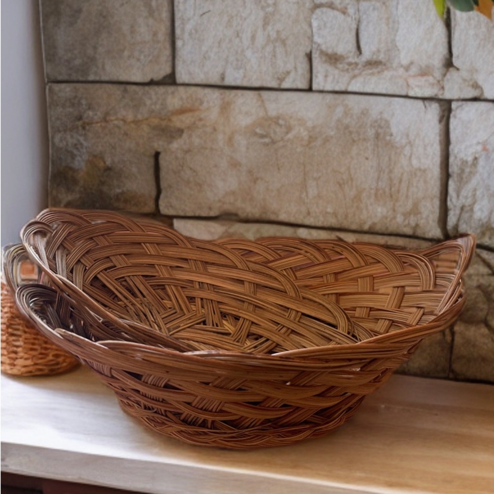 2 Rustic Brown Woven Baskets with Scalloped Edge
